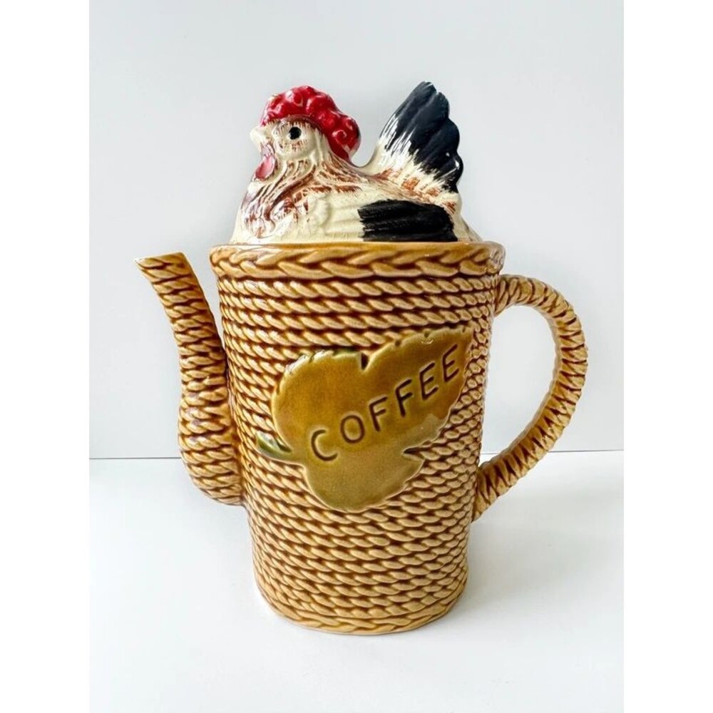 Vintage Japan Ceramic Rooster Coffee Pot – Basket Weave Farmhouse Decor